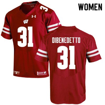 Women's Wisconsin Badgers NCAA #31 Jordan DiBenedetto Red Authentic Under Armour Stitched College Football Jersey TP31F42ZZ